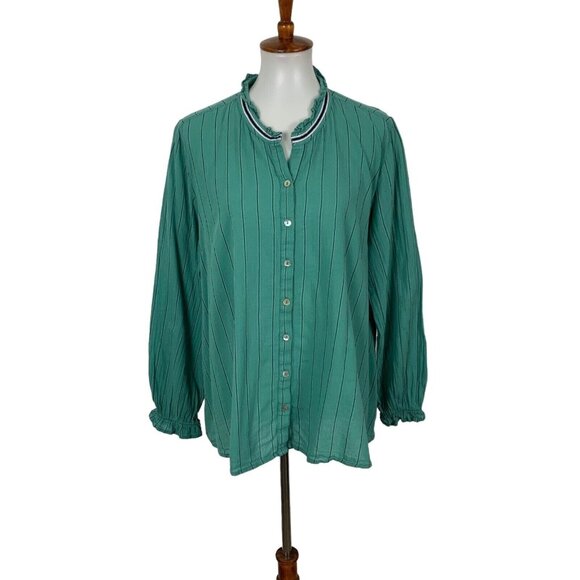 Logo Lori Goldstein Green Blouse Large Button Down Long Sleeve - Picture 1 of 5